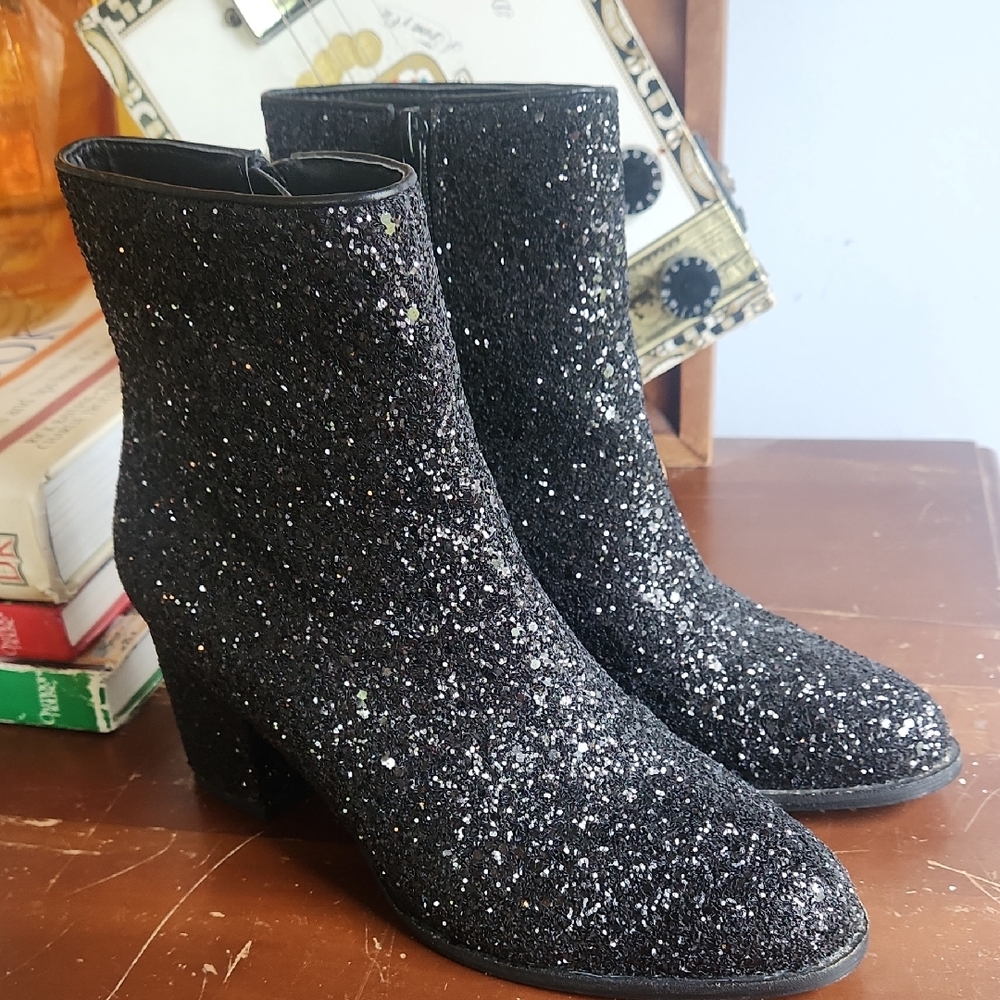 Corkys Hey Girl Razzle Dazzle Black Glitter Booties
